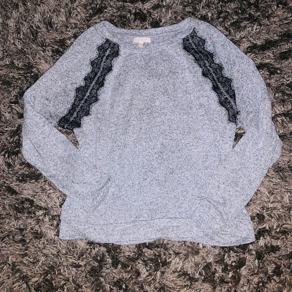 Grey Sweater Blouse with Lace Detail
